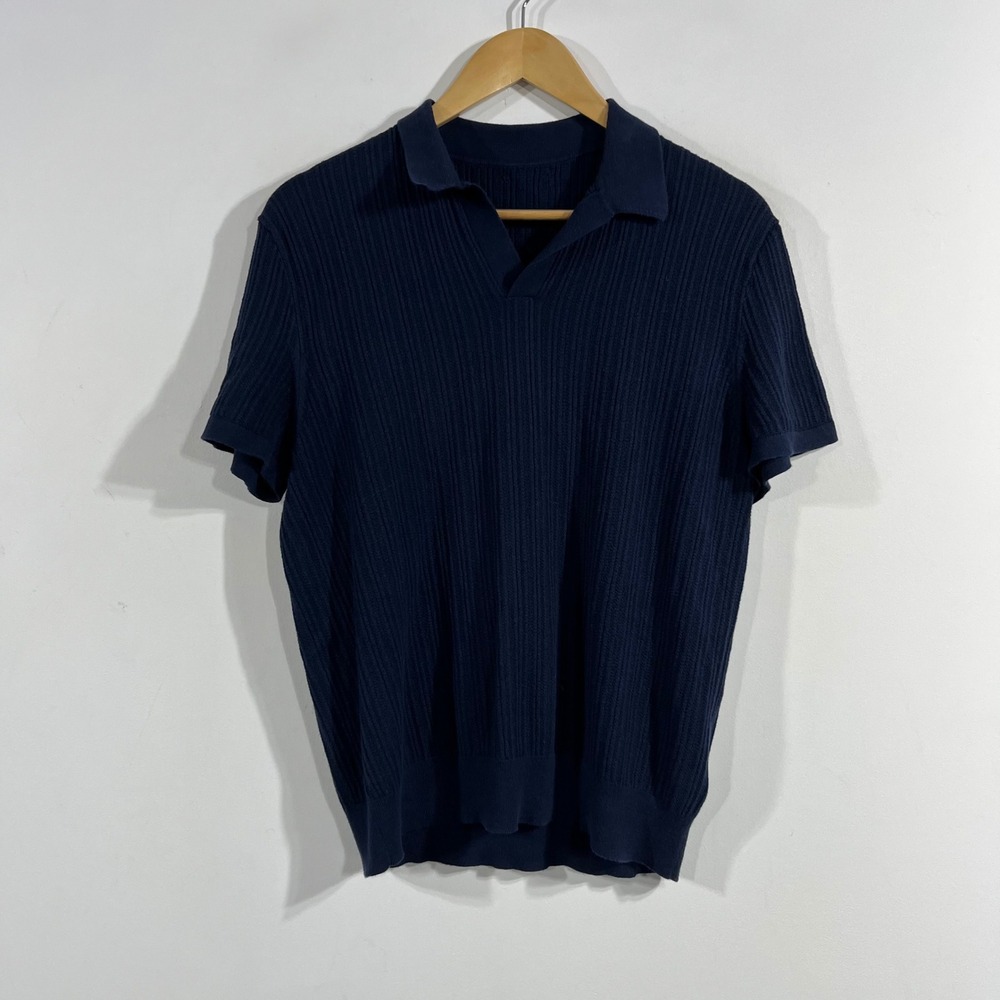 J.Crew Quiet Luxury Old Money Ribbed Knit Short Sleeve Polo Shirt Cotton Mens L